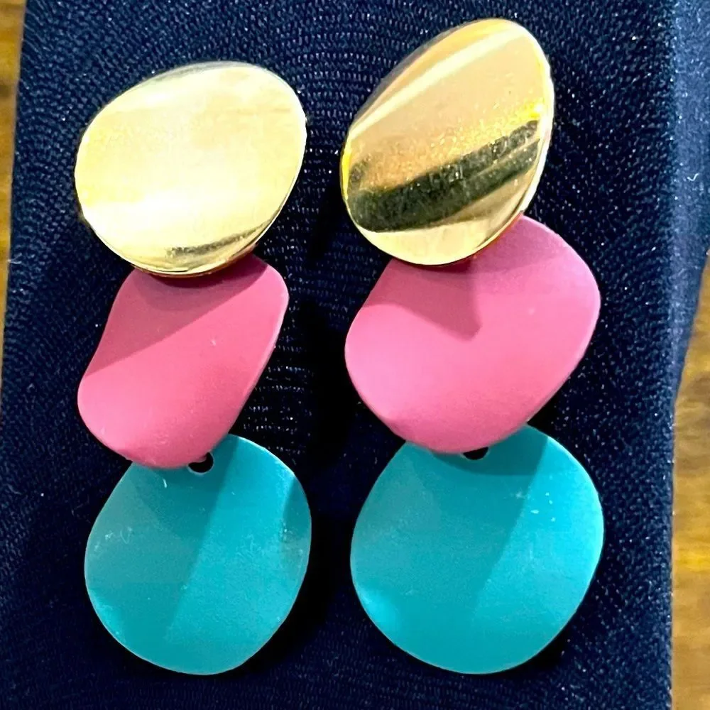 3 Circle Colored Dangling Earrings - Picture 2 of 4